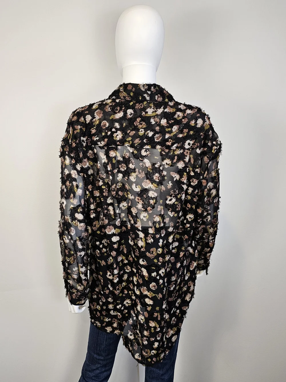 Molly Bracken Black Brown Frilly Long Sleeve Collared Button Up w/ Pockets Sz L - Picture 4 of 8